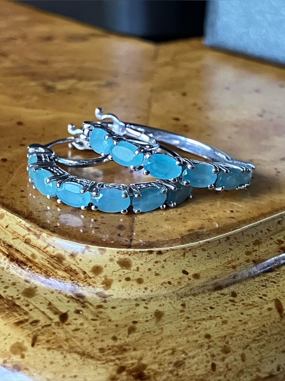 Natural Grandidierite Sterling Silver Hoop Earrings